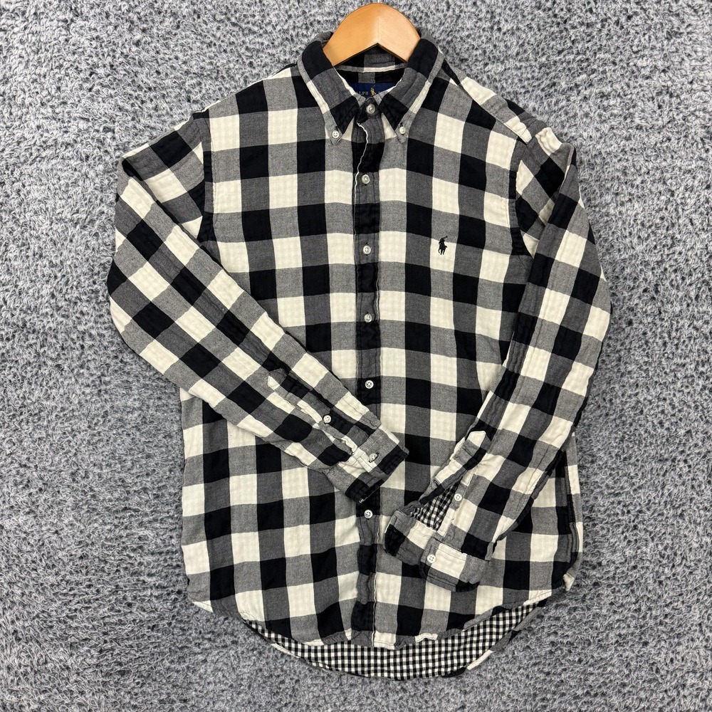 Ralph Lauren Shirt Mens Medium Black White Plaid Flannel Button Down Classic Fit